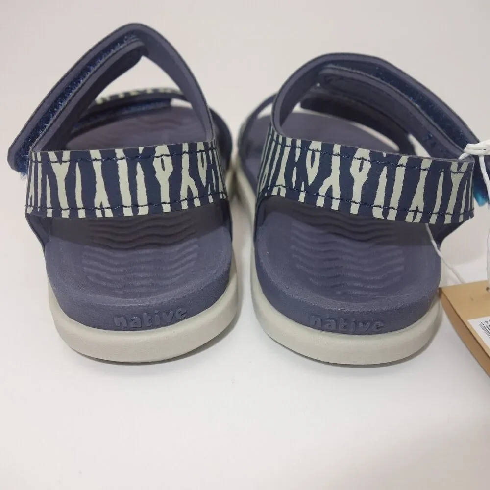 NEW NATIVE Charley Gray Blue Zebra Sandals Hook & Loop Little Kids Toddlers C4